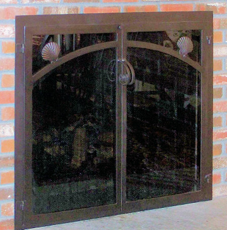 nauset fireplace doors all black finish twin doors with shell appliques 